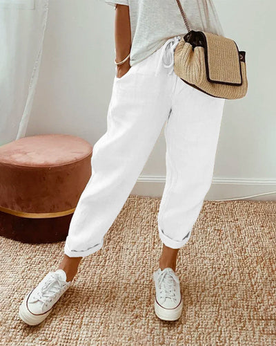 Margot - Pantalon Uni En Coton Lin