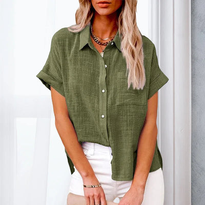 Chemise à Manches Courtes en Coton Lin pour Femme