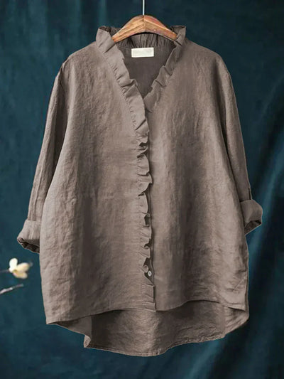 Sanela - Chemise Casual avec Volants en Coton et Lin