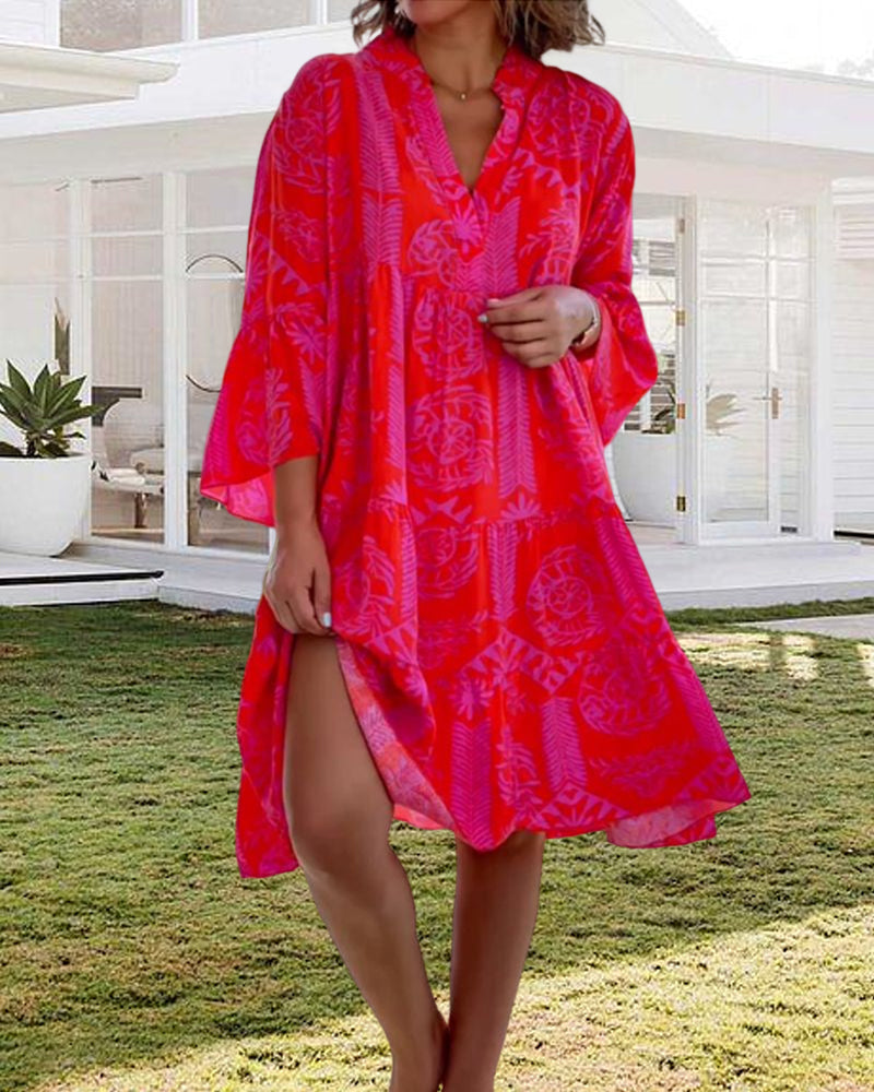 Boutique - Robe À Manches 3/4 Et Imprimé Géométrique Boho