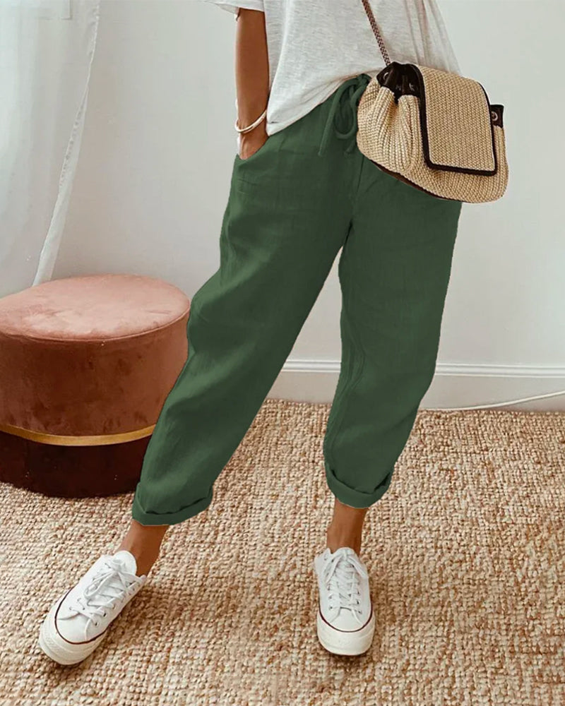 Margot - Pantalon Uni En Coton Lin