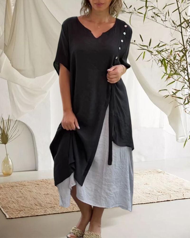 Apolline - Robe À Manches Courtes Et Col En V Pour Un Style Casual Chic