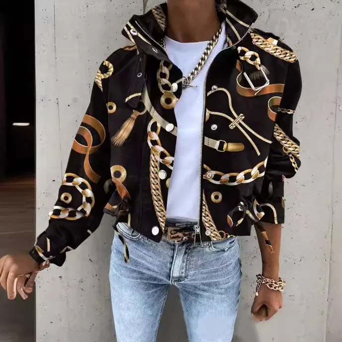 Sophie - Blouson Bomber Imprimé, Modèle Court Avec Cordons De Serrage Réglables