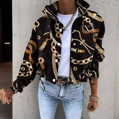 Sophie - Blouson Bomber Imprimé, Modèle Court Avec Cordons De Serrage Réglables