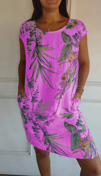 Amandine - Robe En Coton-Lin Imprimé Avec Col Rond Et Coupe Légère