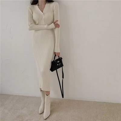 Manon - Robe En Maille Slim Fit Avec Boutons