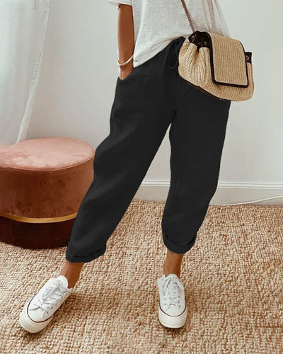 Margot - Pantalon Uni En Coton Lin