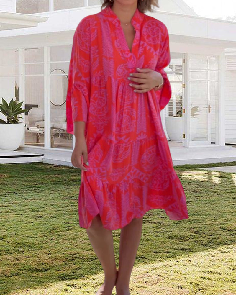 Boutique - Robe À Manches 3/4 Et Imprimé Géométrique Boho