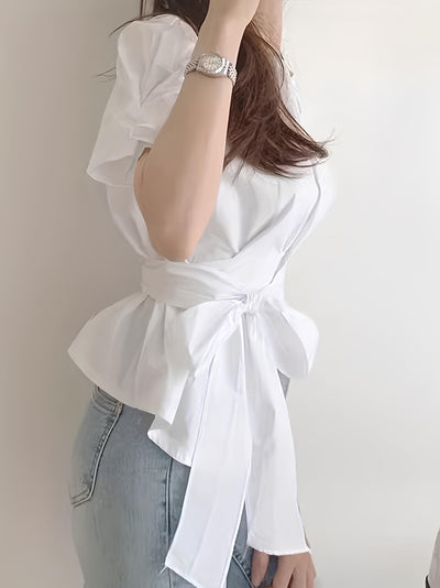 Lina - Blouse Femme Blanche - Manches Papillon - Élégante et Flatteuse