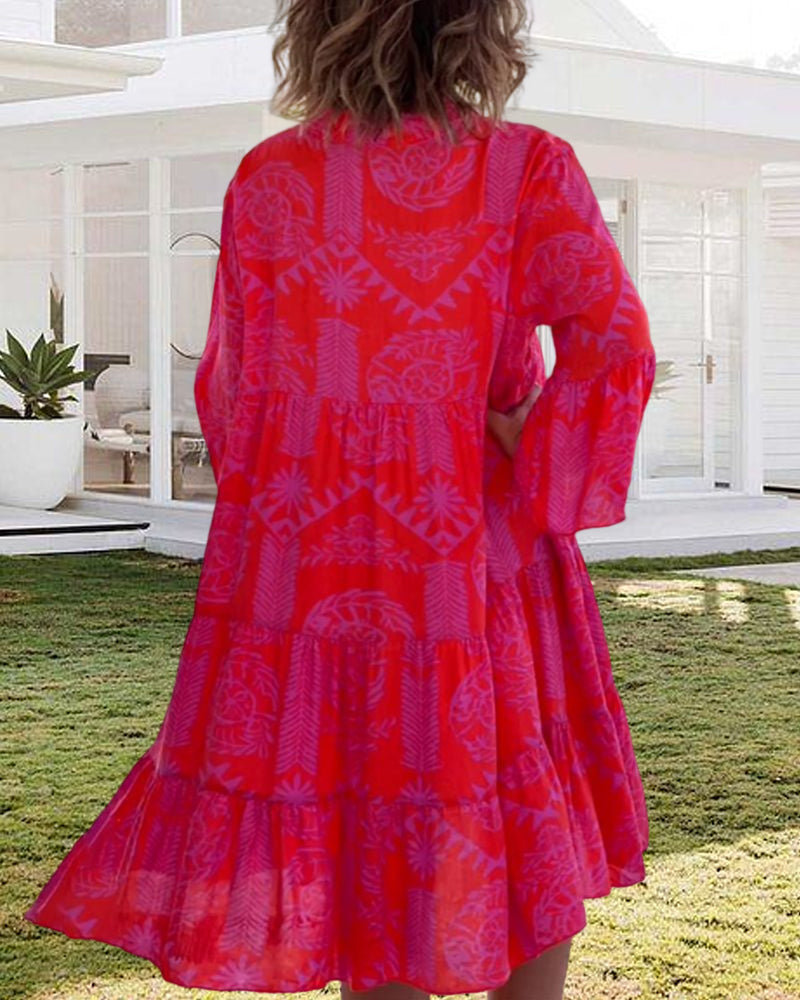 Boutique - Robe À Manches 3/4 Et Imprimé Géométrique Boho