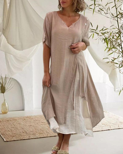 Apolline - Robe À Manches Courtes Et Col En V Pour Un Style Casual Chic