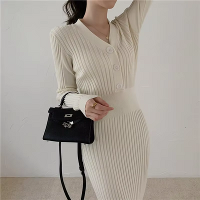 Manon - Robe En Maille Slim Fit Avec Boutons
