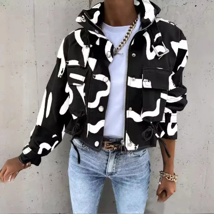 Sophie - Blouson Bomber Imprimé, Modèle Court Avec Cordons De Serrage Réglables
