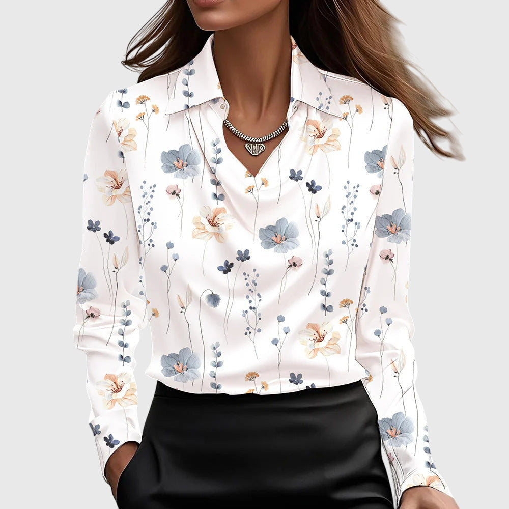 Sylvie | Blouse avec éclat luxueux et col plissé
