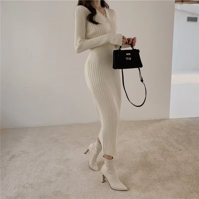 Manon - Robe En Maille Slim Fit Avec Boutons