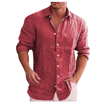 Chemise en lin à col rabattu pour homme