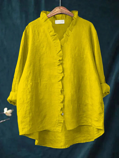 Sanela - Chemise Casual avec Volants en Coton et Lin