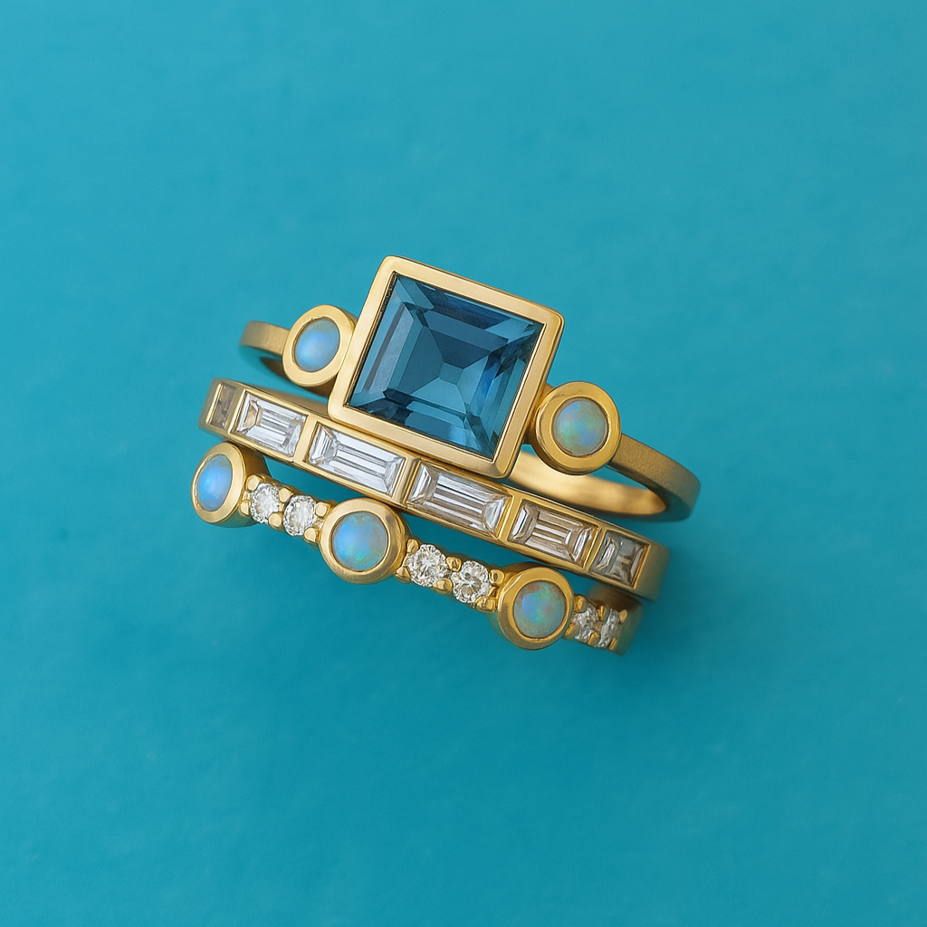 Ensemble de Bagues en Cristal Bleu Vintage