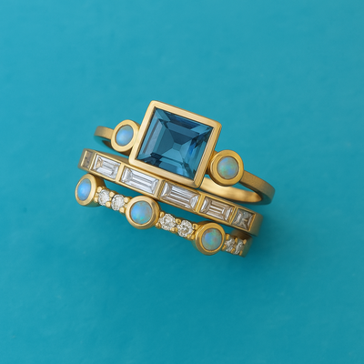 Ensemble de Bagues en Cristal Bleu Vintage