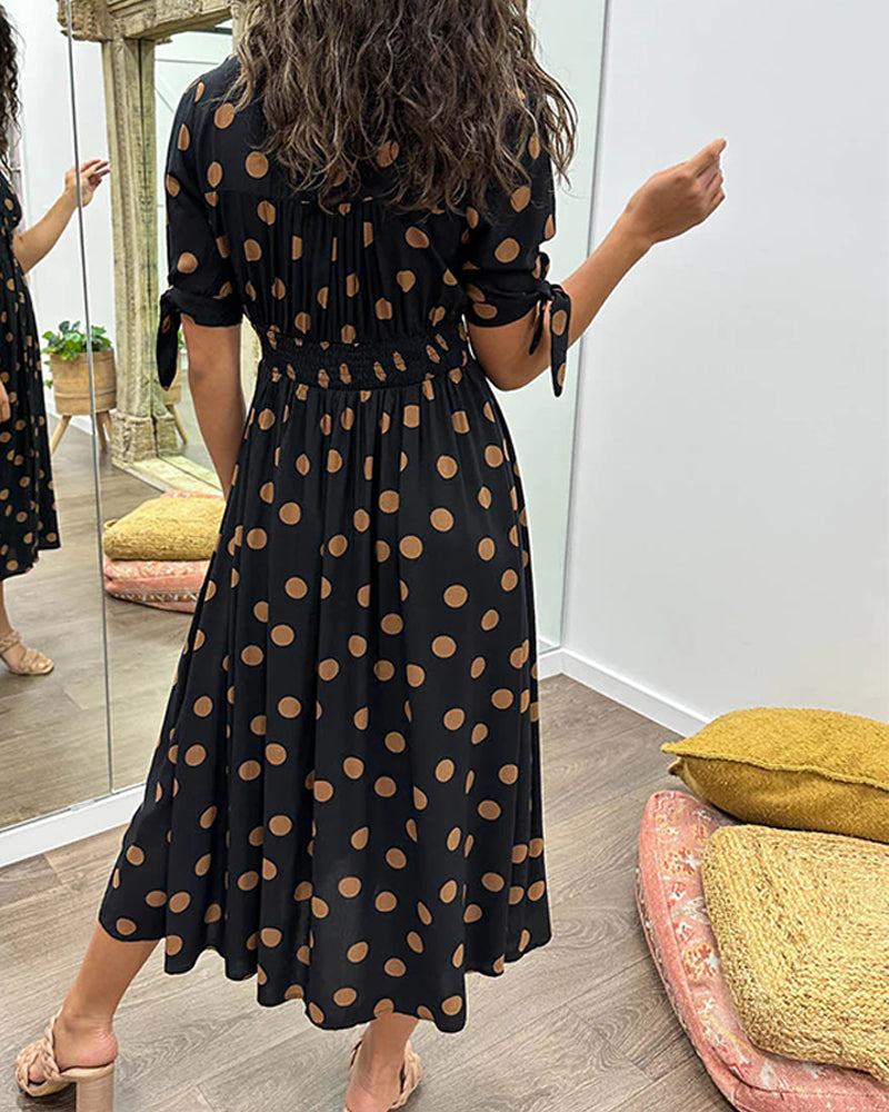 Rachelle - Robe Midi Élégante À Pois - Coupe A - Femmes