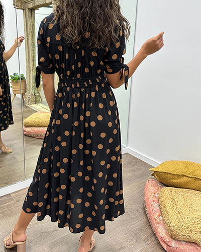 Rachelle - Robe Midi Élégante À Pois - Coupe A - Femmes
