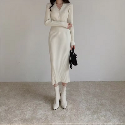 Manon - Robe En Maille Slim Fit Avec Boutons