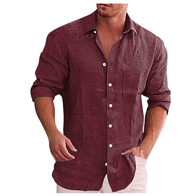 Chemise en lin à col rabattu pour homme