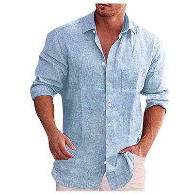 Chemise en lin à col rabattu pour homme