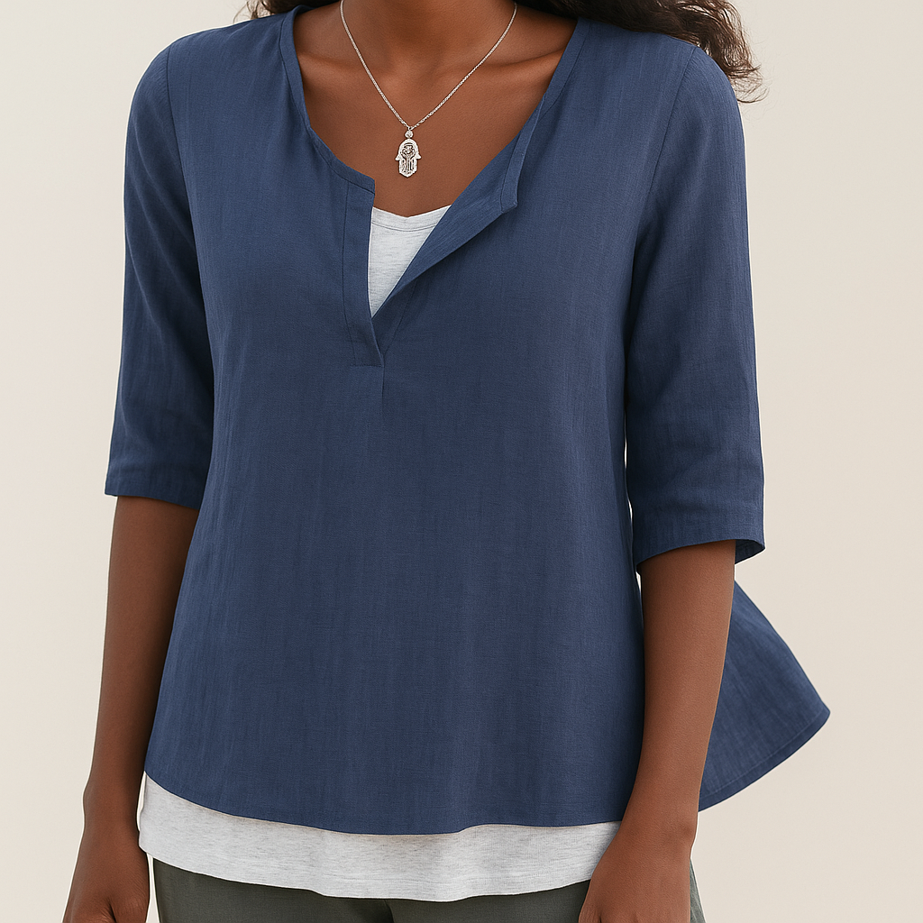 Julia - Chemise en coton pour femmes - Élégante - Col en V et manches 3/4