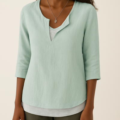 Julia - Chemise en coton pour femmes - Élégante - Col en V et manches 3/4