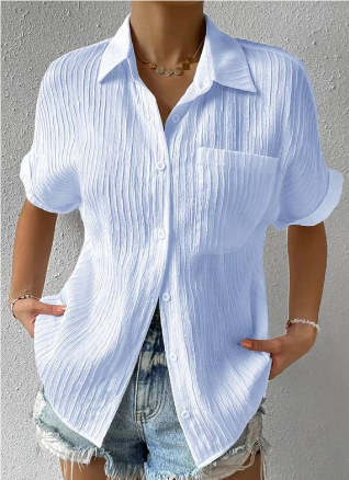 Chemisier col chemise boutonné décontracté coupe ample