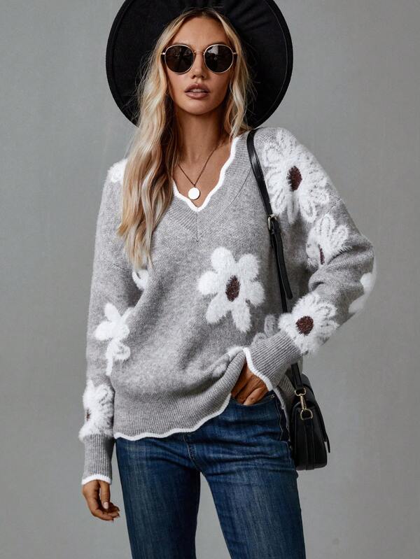 Léna - Pull automne à fleurs femme