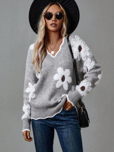 Léna - Pull automne à fleurs femme