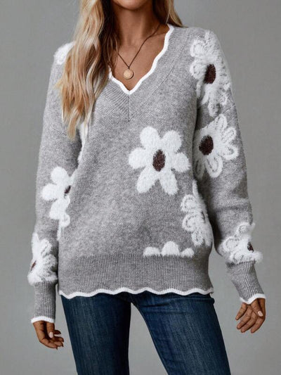 Léna - Pull automne à fleurs femme
