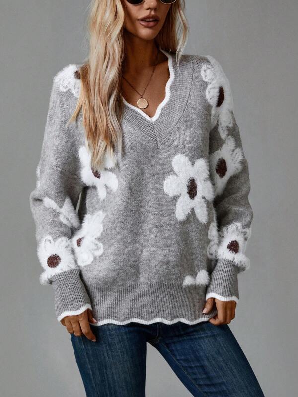 Léna - Pull automne à fleurs femme