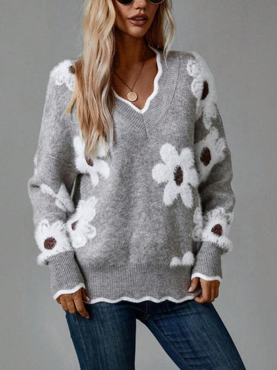Léna - Pull automne à fleurs femme