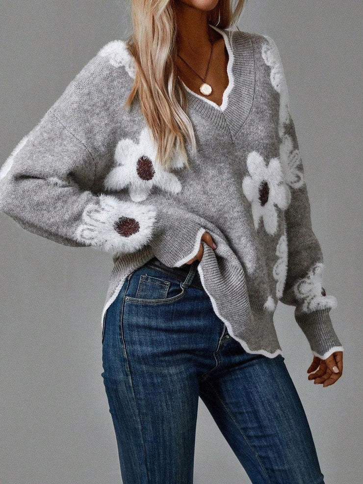 Léna - Pull automne à fleurs femme