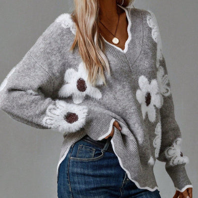 Léna - Pull automne à fleurs femme