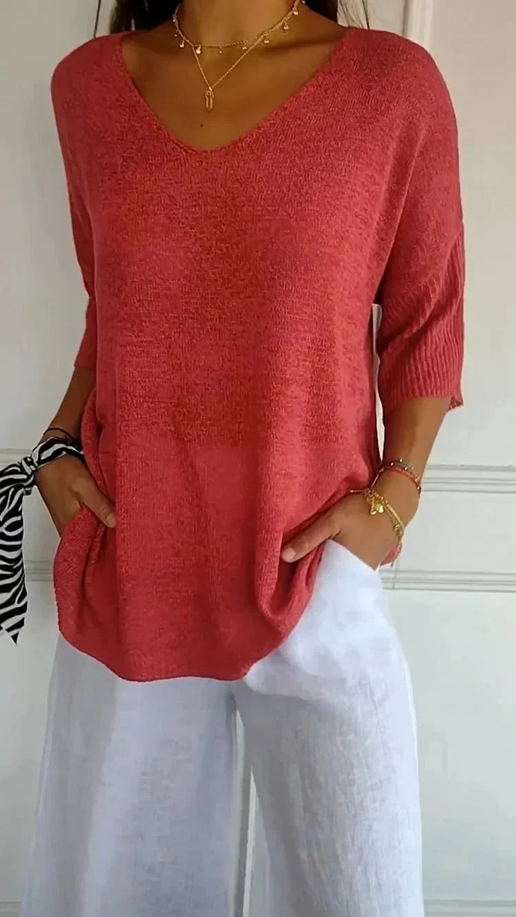 Léna - Pull léger à col V automne femme