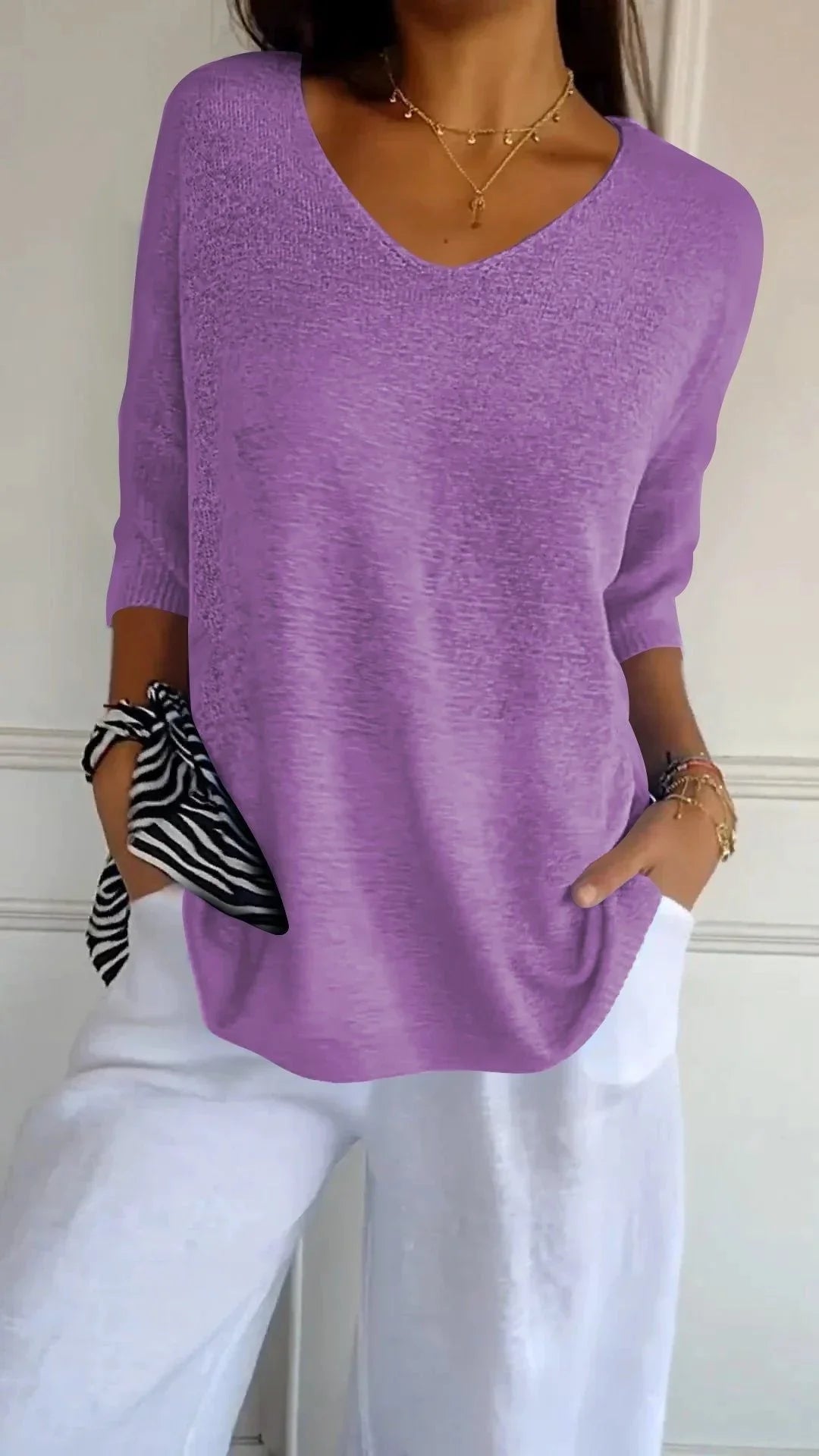 Léna - Pull léger à col V automne femme