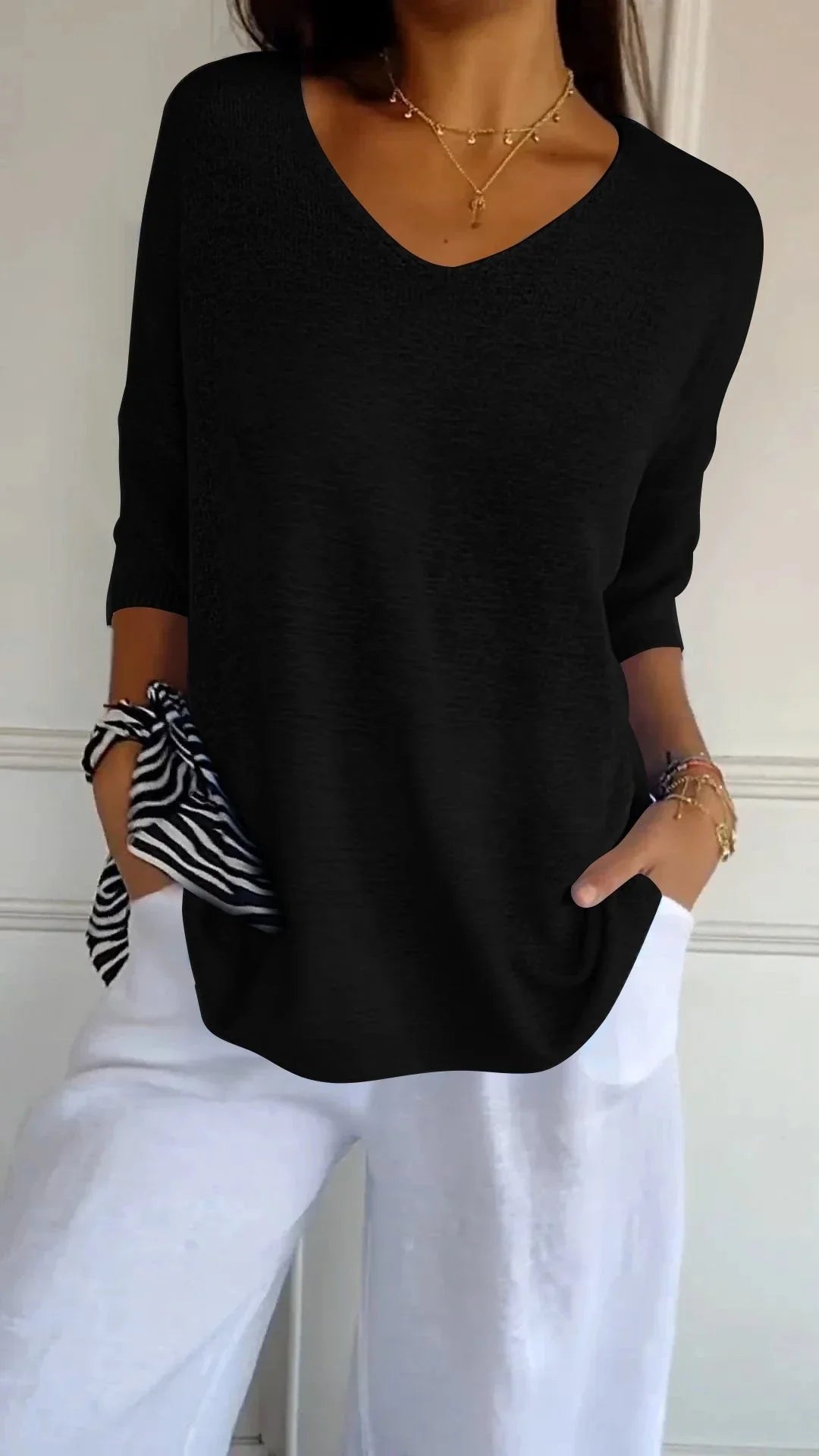Léna - Pull léger à col V automne femme