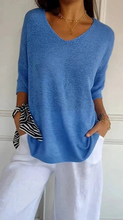 Léna - Pull léger à col V automne femme