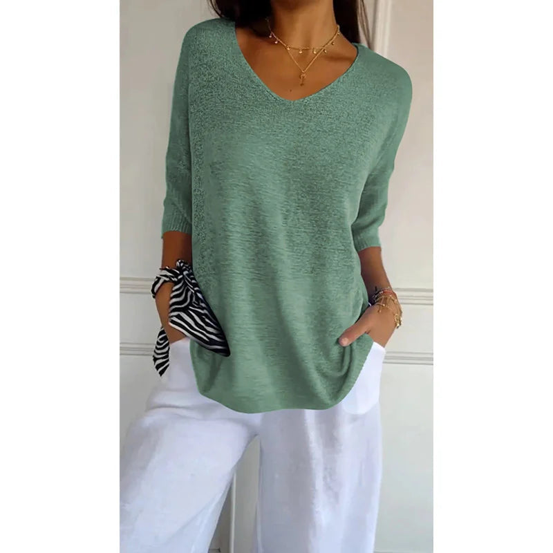 Léna - Pull léger à col V automne femme