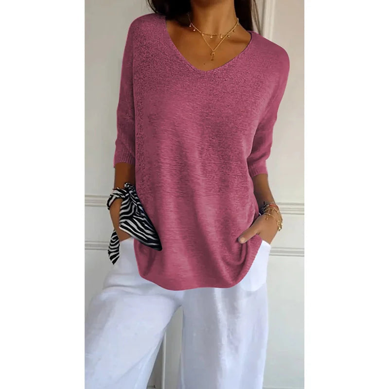 Léna - Pull léger à col V automne femme