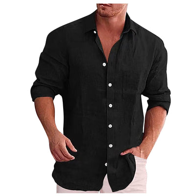 Chemise en lin à col rabattu pour homme