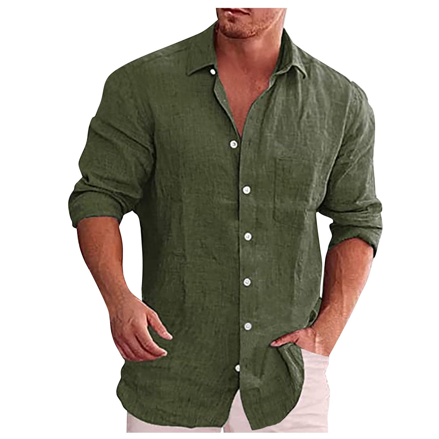 Chemise en lin à col rabattu pour homme