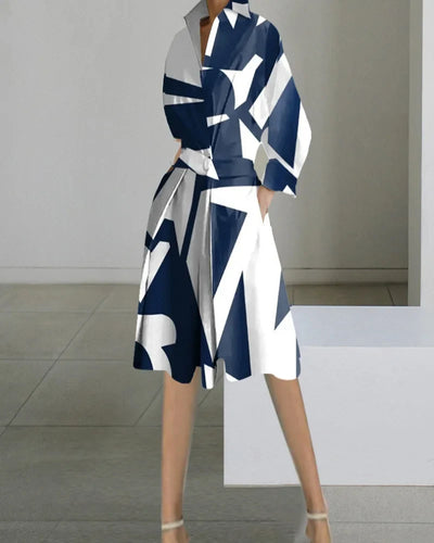 Élodie - Robe Midi Élégante - Manches Longues, Col V, Blanche, Poches, Femme