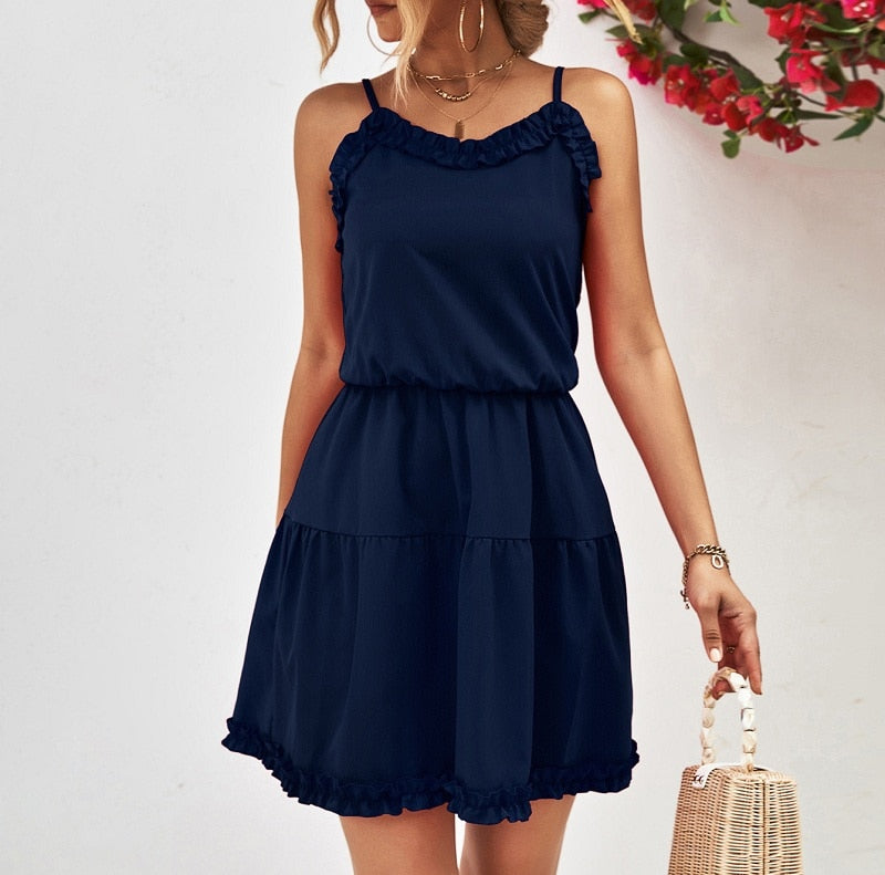 Nina - Robe Mini Avec Volants - Élégance Ludiques - Bleu Foncé - Femmes