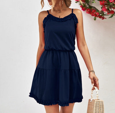 Nina - Robe Mini Avec Volants - Élégance Ludiques - Bleu Foncé - Femmes