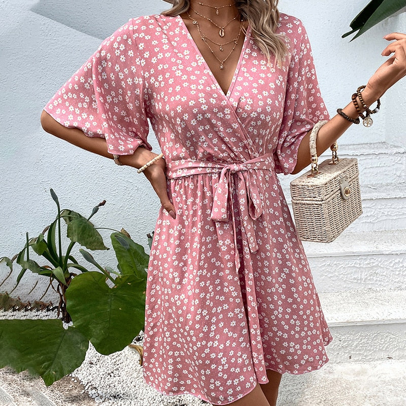 Joice - Robe Mini Fleurs - Flatteuse et Légère - Rose - Femmes